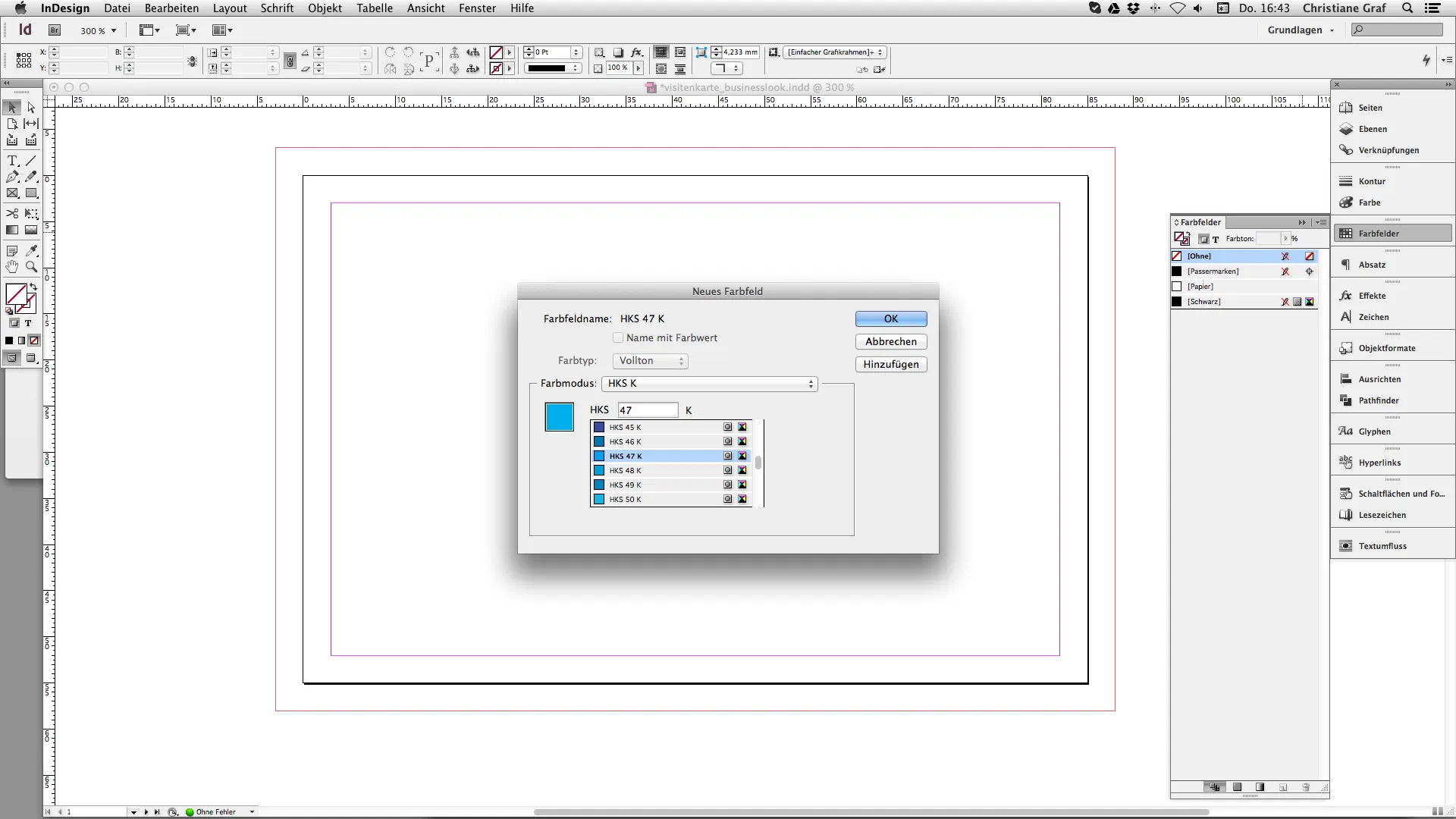 Visitenkarten im Business Look: Sonderfarbe anlegen