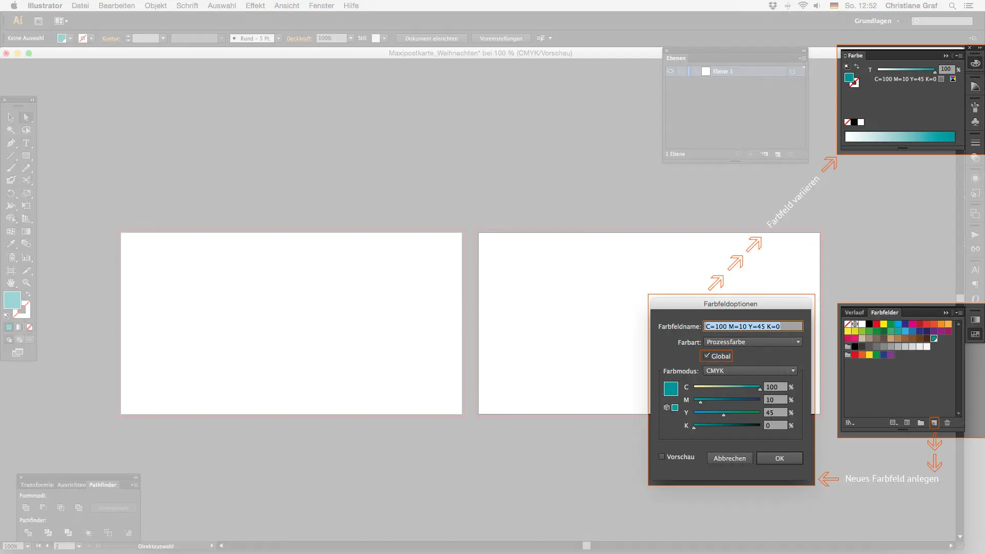 Maxikarte gestalten Farben anlegen