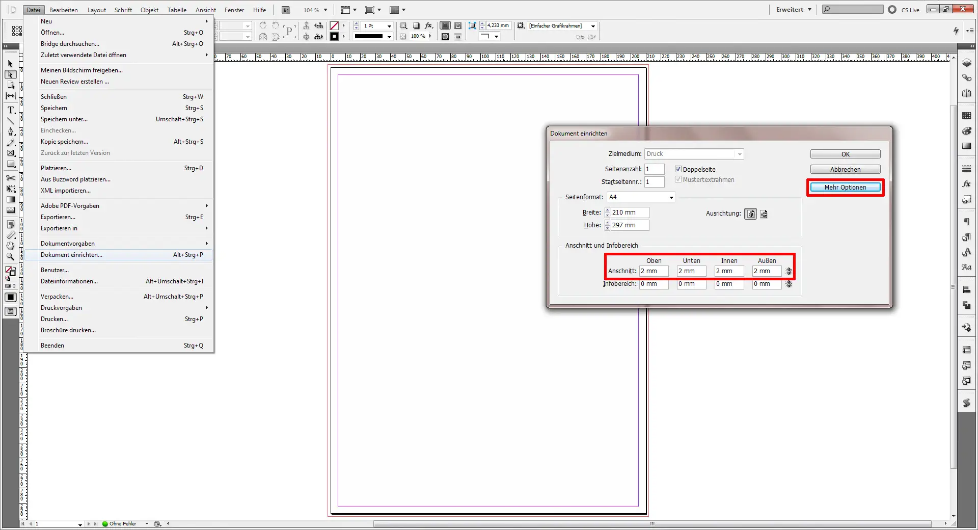 Beschnitt InDesign 03 Beschnitt und Schnittmarken in InDesign anlegen 1