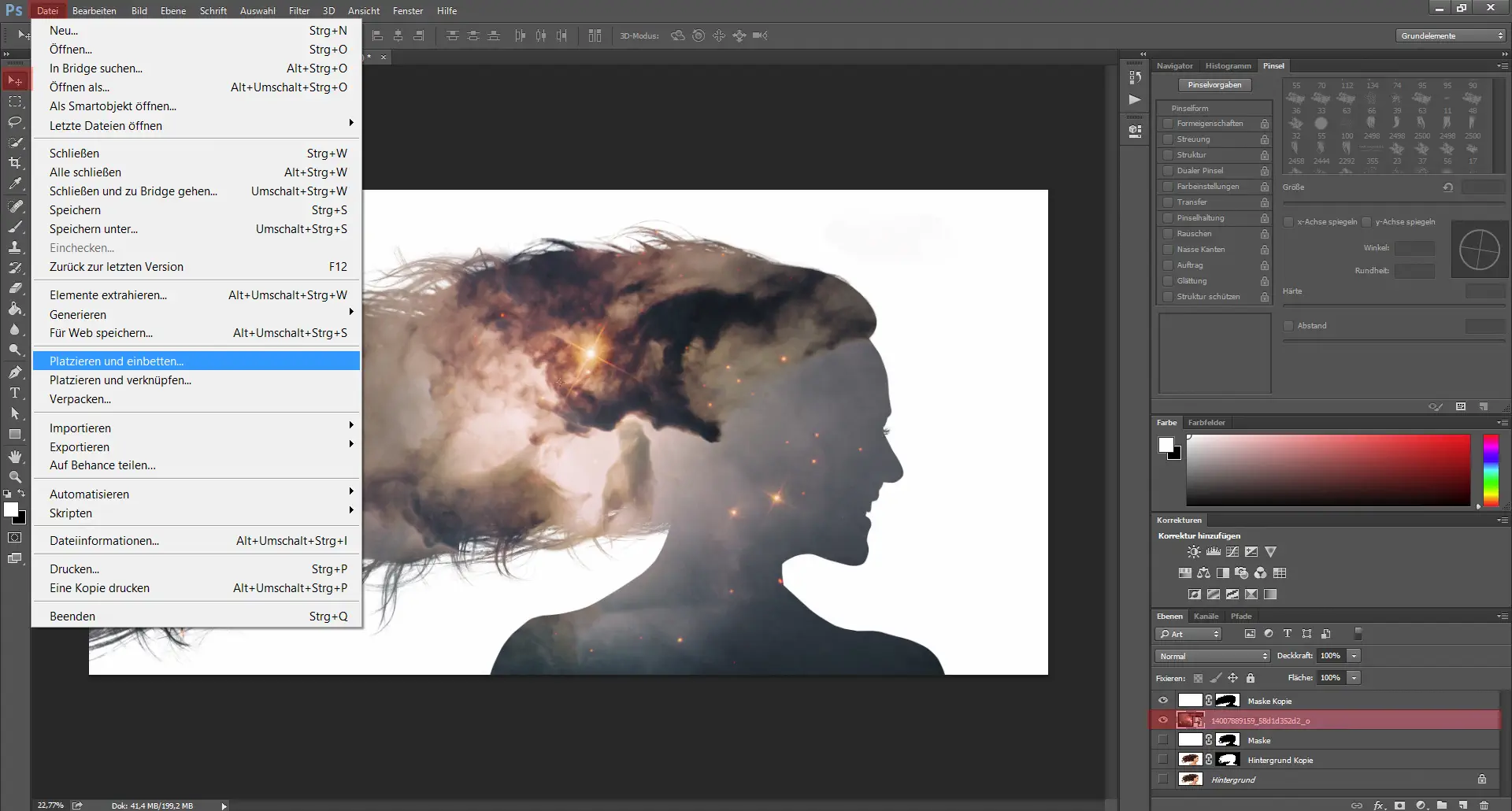 Bilder uebereinander legen 05 Digitales Silhouette Portrait mit Galaxie (5)