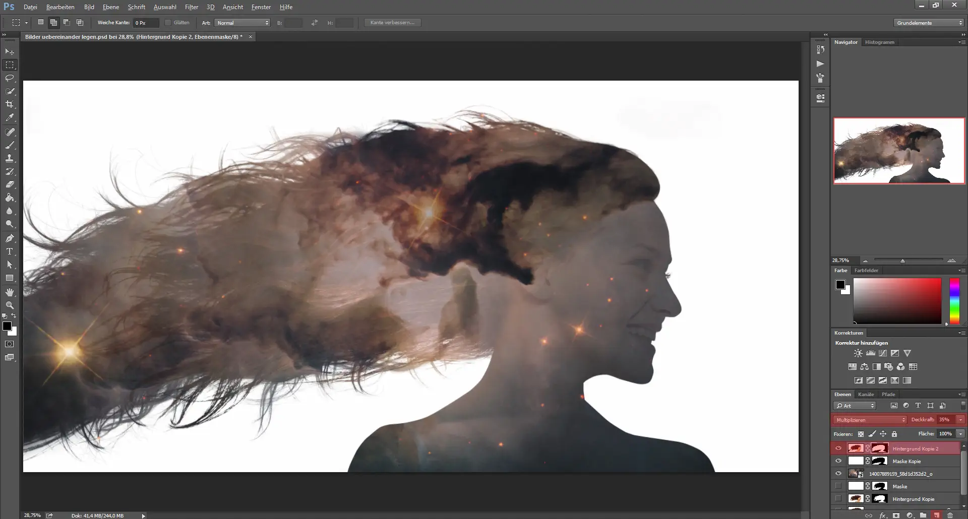 Bilder uebereinander legen 06 Digitales Silhouette Portrait mit Galaxie (6)