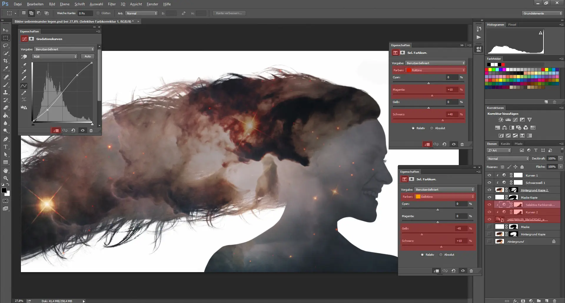 Bilder uebereinander legen 09 Digitales Silhouette Portrait mit Galaxie (9)