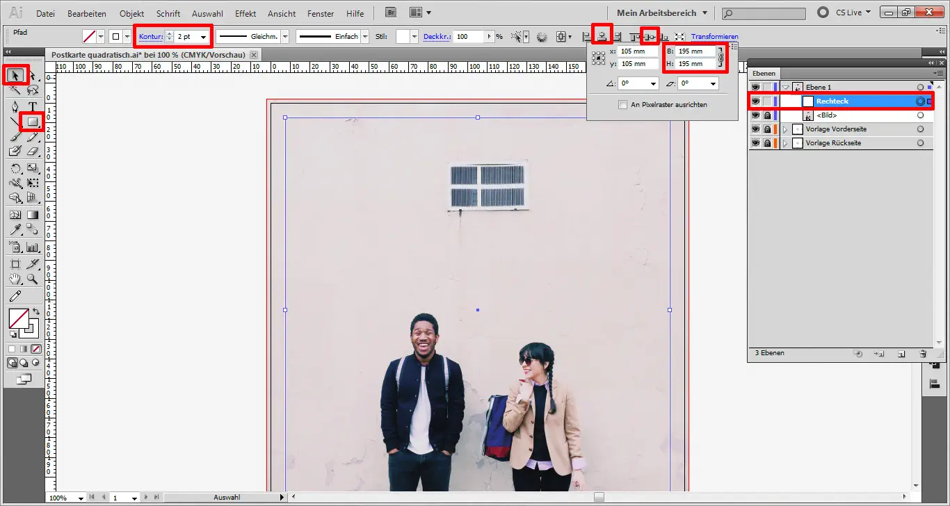 Illustrator Tutorial: quadratische Postkarte Step 2