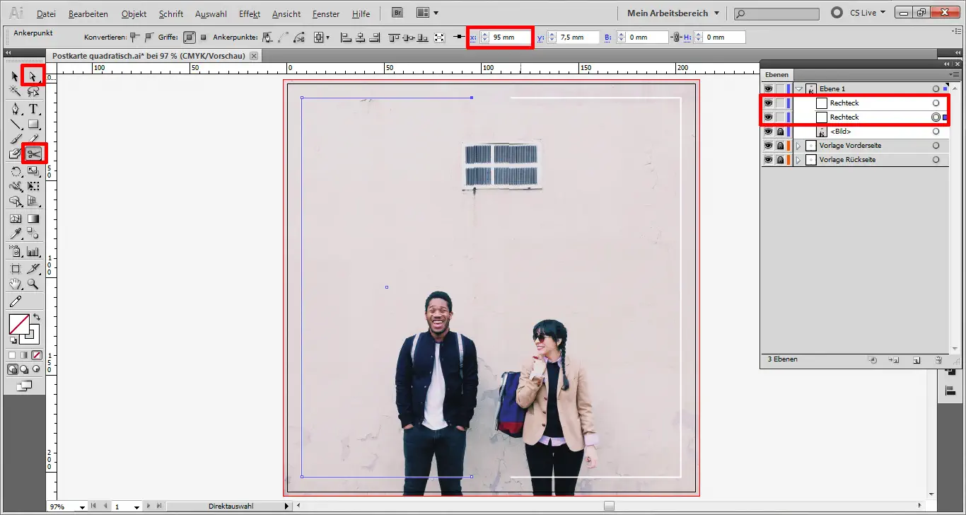 Illustrator Tutorial: quadratische Postkarte Step 3