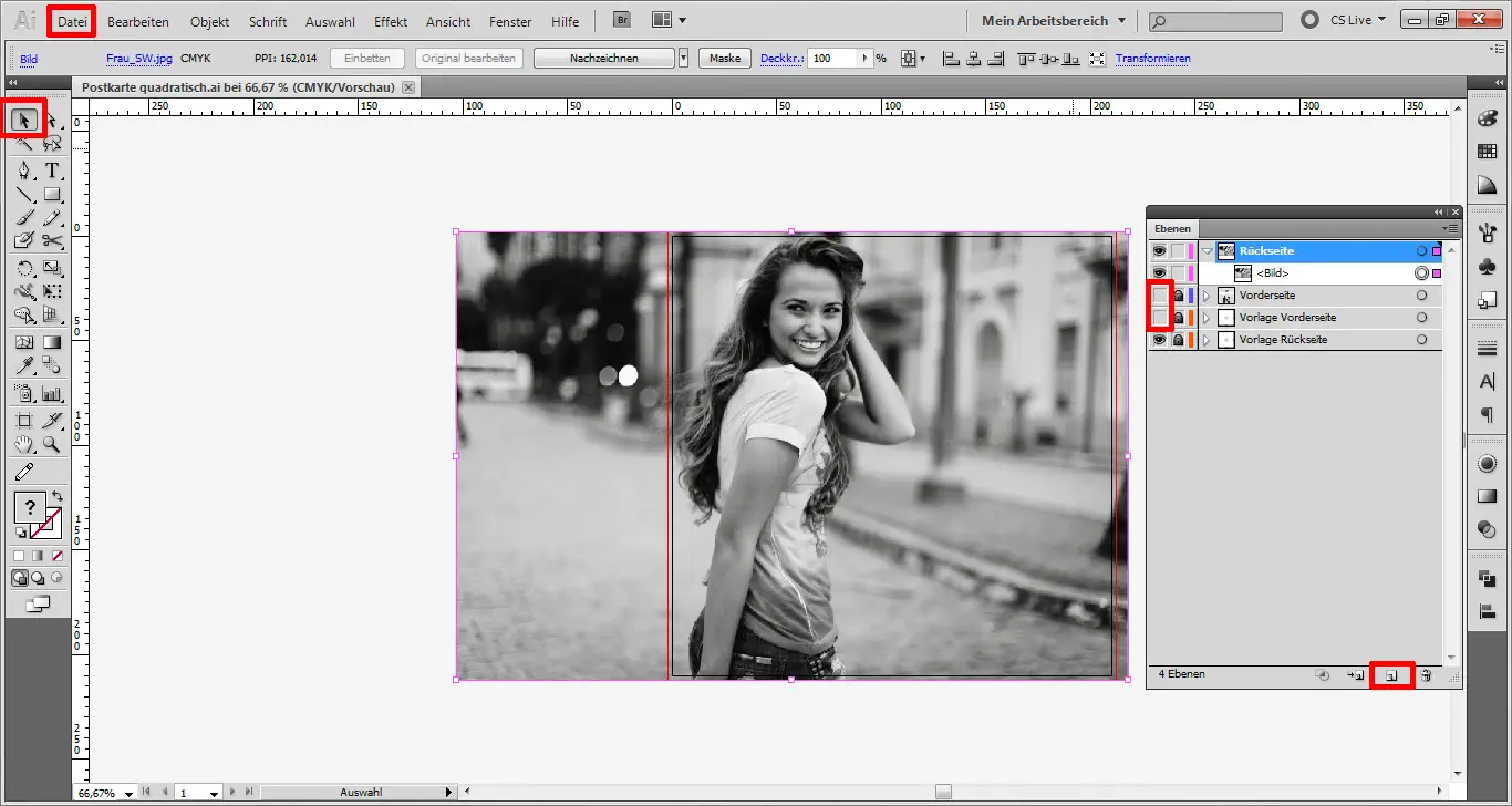 Illustrator Tutorial: quadratische Postkarte Step 7