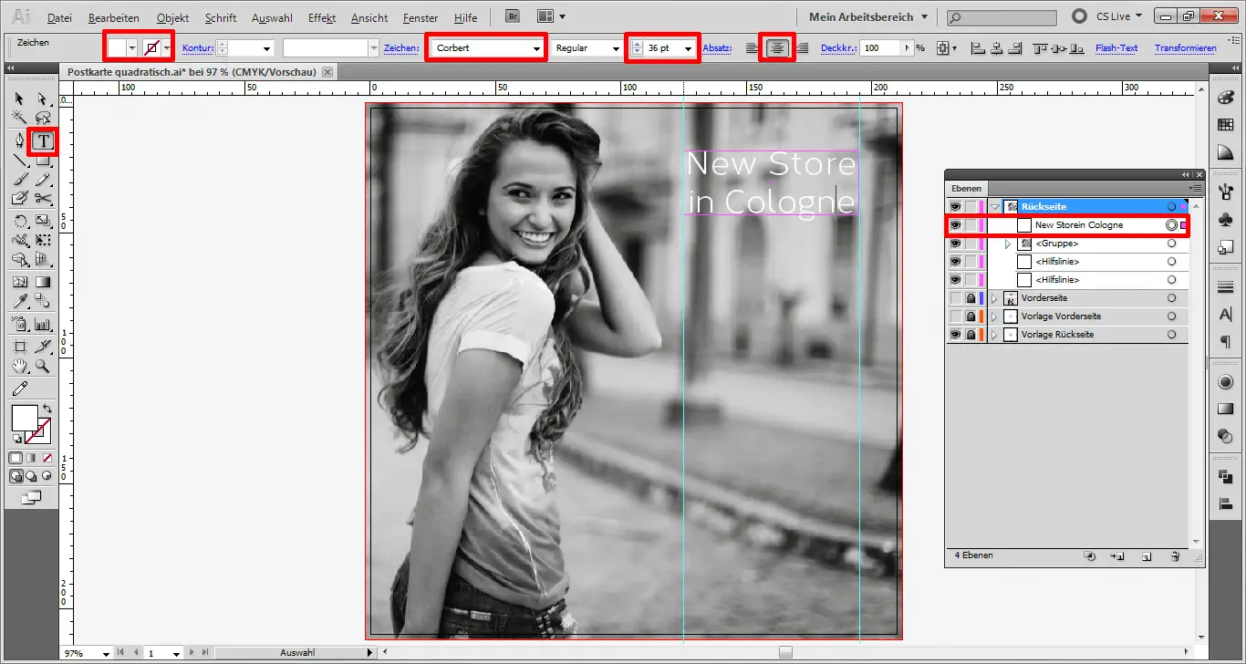 Illustrator Tutorial: quadratische Postkarte Step 9