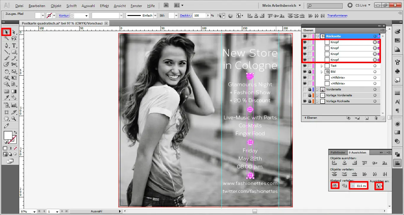 Illustrator Tutorial: quadratische Postkarte Step 11