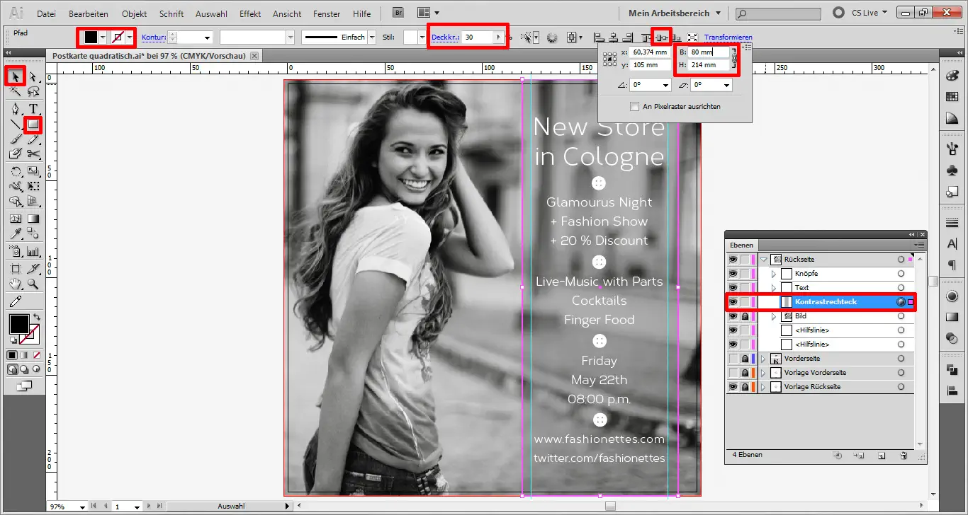 Illustrator Tutorial: quadratische Postkarte Step 12