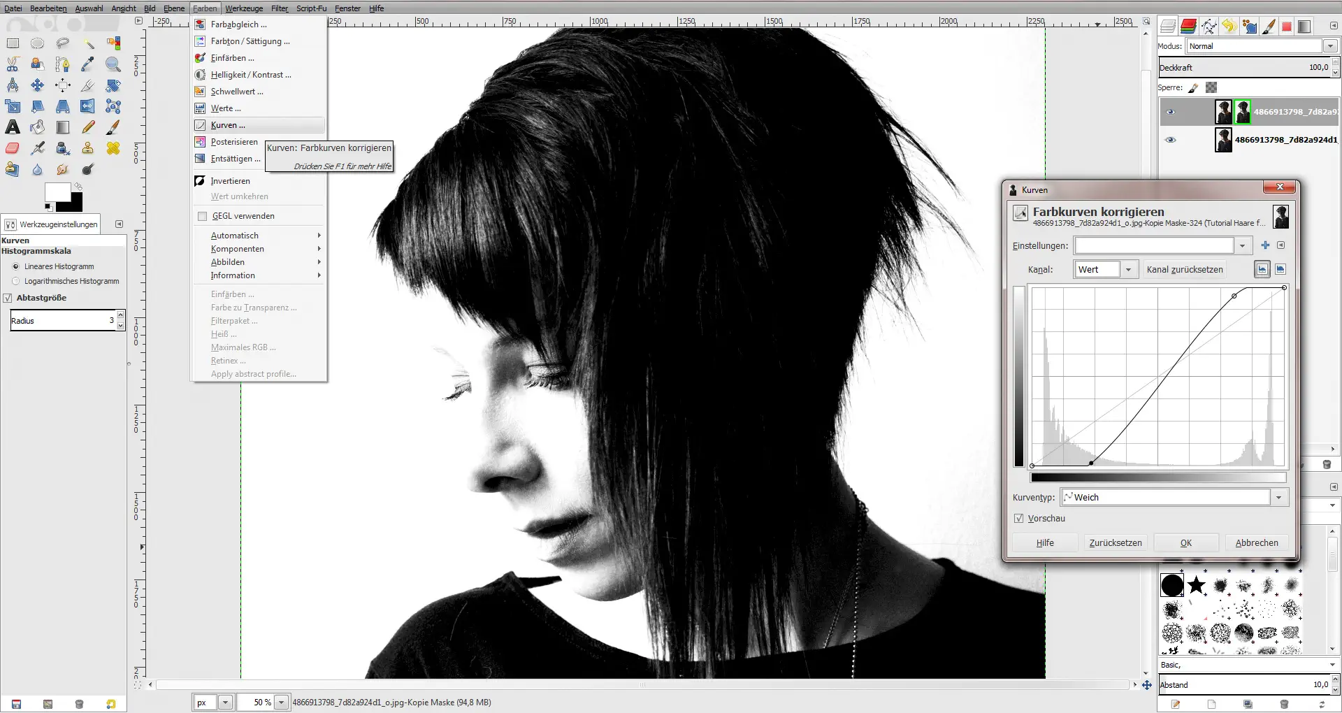 Tutorial Haare freistellen GIMP 02 Tutorial Haare freistellen GIMP 02