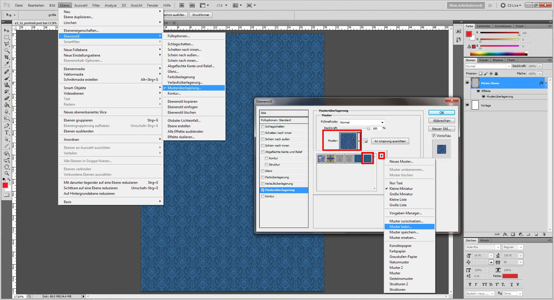 Fotocollage erstellen Photoshop  "Muster laden"