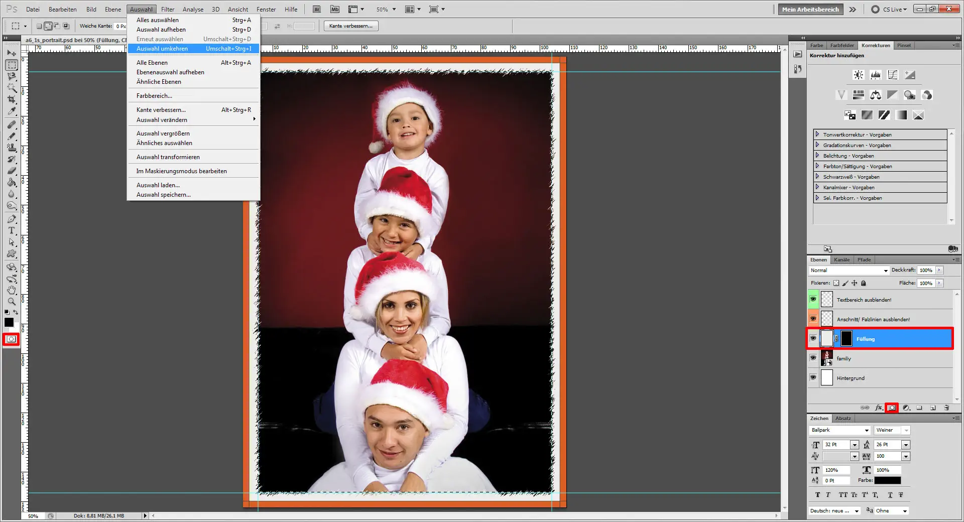 Tutorial Weihnachtsgrukarte mit Fotorahmen Photoshop 04 Photoshop Fenster um Ebenenmaske hinzufügen