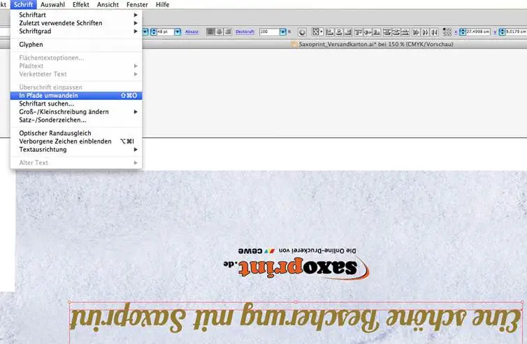 versandkarton vorlage schrift pfade step 7