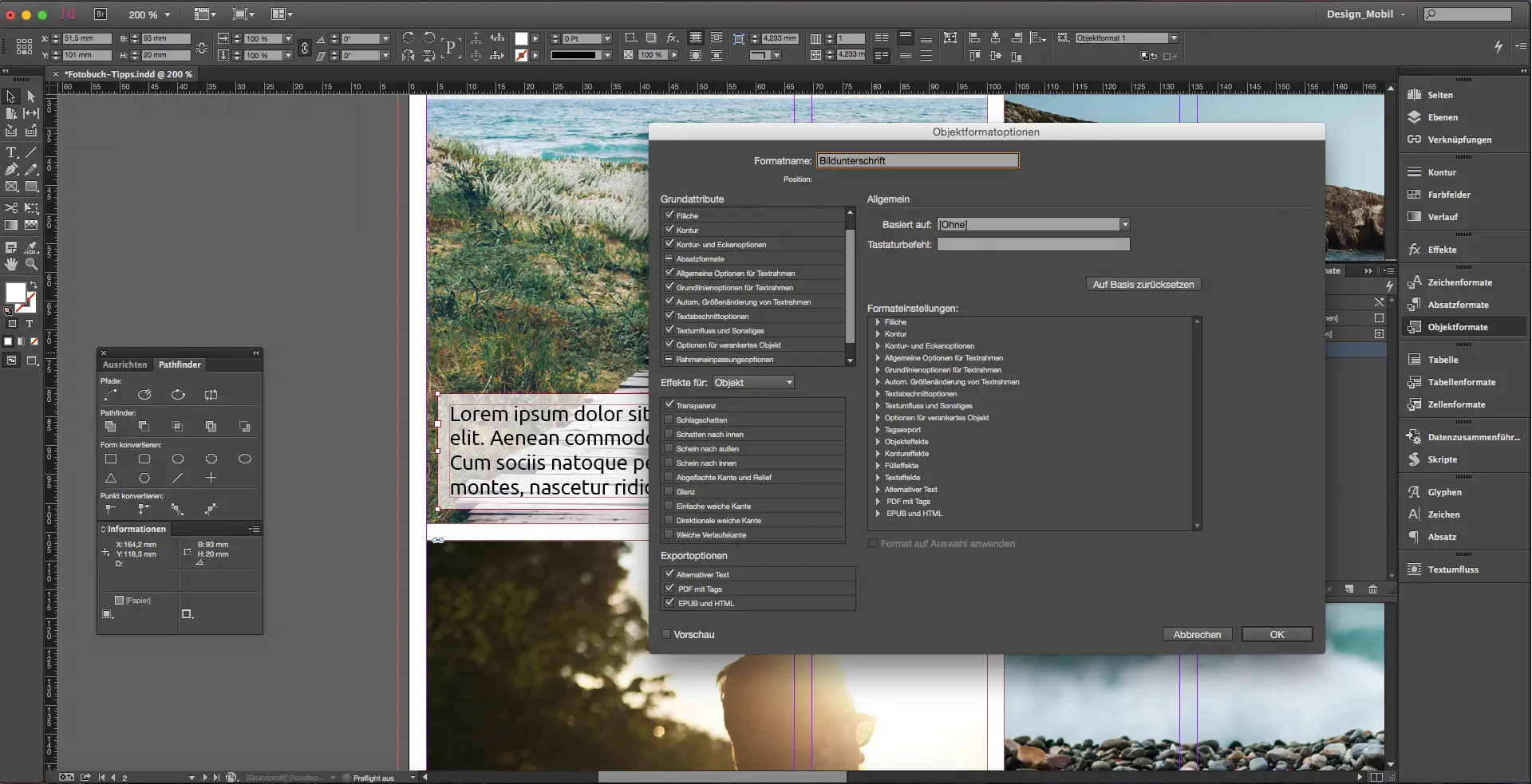 fotobuch indesign tutorial step um objektformat für bildunterschriften fotobuch indesign tutorial step um objektformat für bildunterschriften