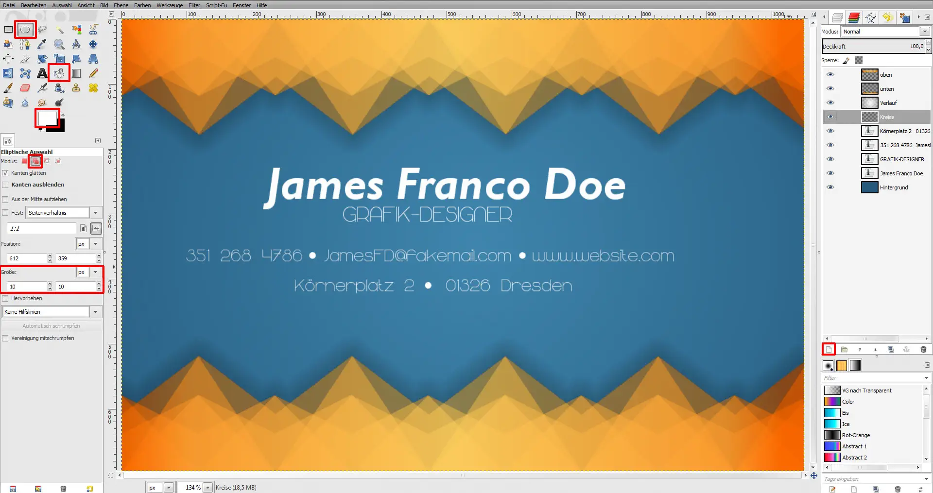 GIMP Tutorial für Visitenkarte Step 16 GIMP Tutorial für Visitenkarte Step 16